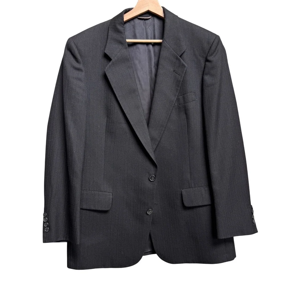 VTG Christian Dior Monsieur Baskin Pinstripe Blazer Charcoal Gray 2-Button 42R